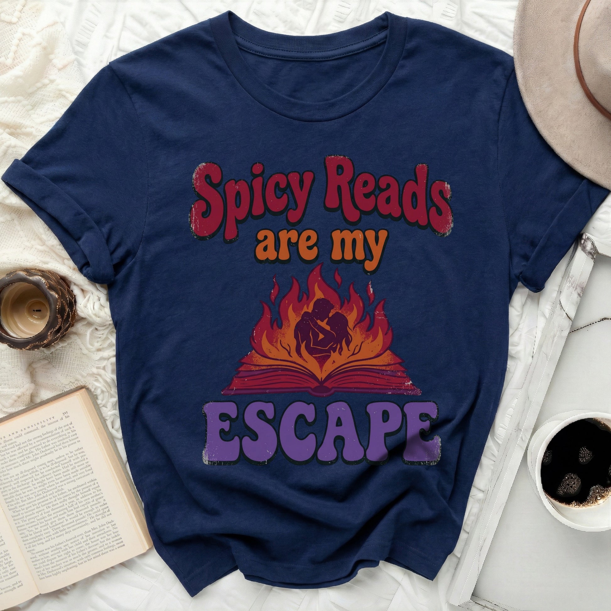 Spicy Reads are my ESCAPE graphic T-shirt product type
spicy reads
escape novel
book lover
reading fan
romance books
bookworm shirt
flaming book
couple embrace
literary gift
passionate reader
dark blue shirt
retro design
vintage style
bookish tee
reading shirt
reader life
fictional escape
novel fan
book club
love story