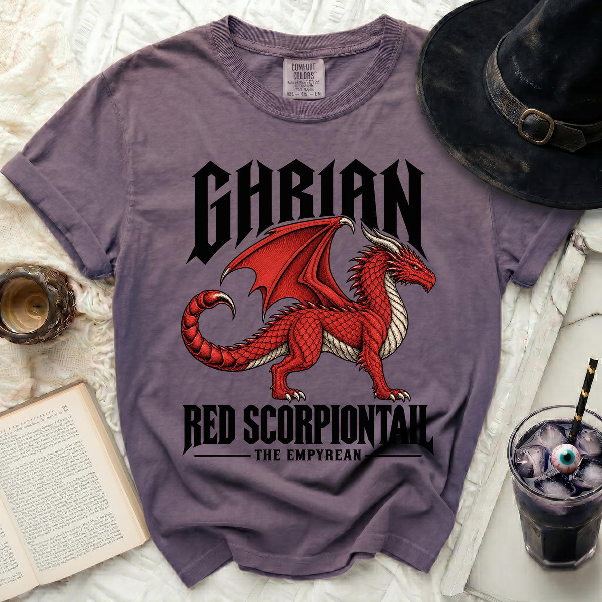 Gharian Red Scorpiontail The Empyrean dragon graphic t-shirt.