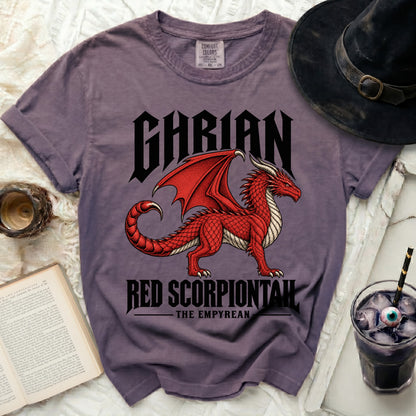 Gharian Red Scorpiontail The Empyrean dragon graphic t-shirt.