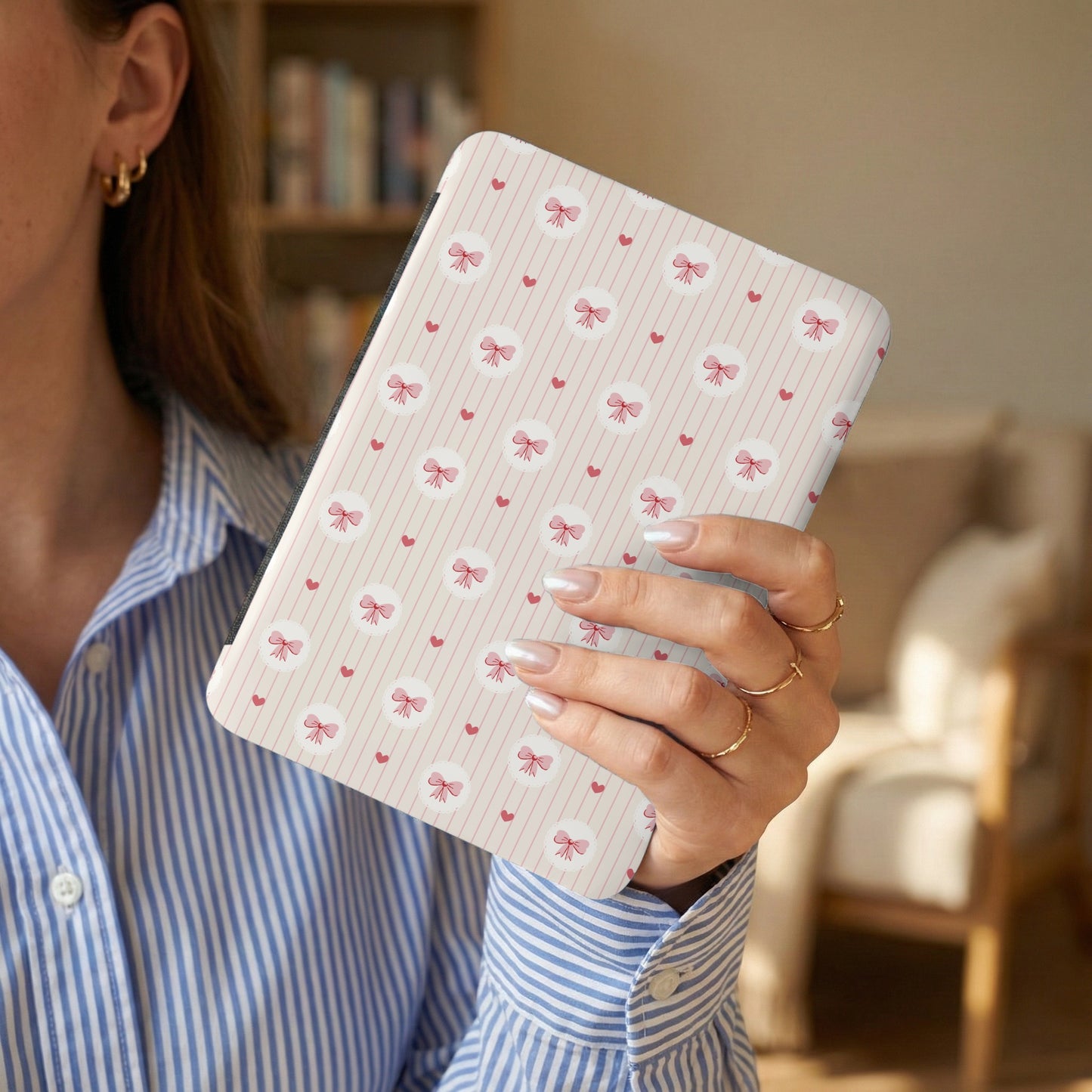 Pink Bow and Hearts Design Tablet Case