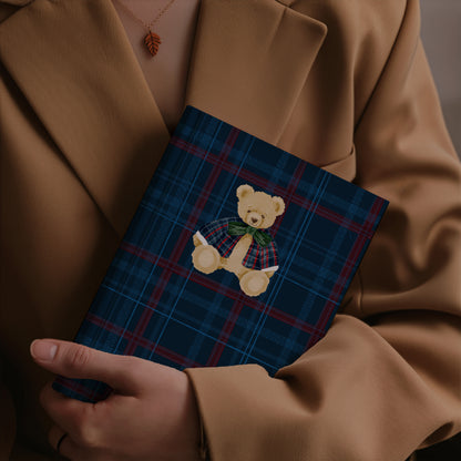 Plaid Pattern Teddy Bear Print Hardcover Notebook