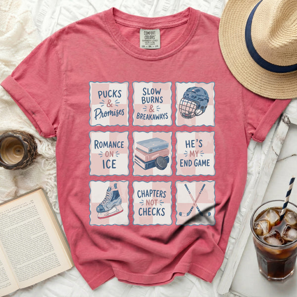 Pucks & Promises Bookish Tee in Crunchberry
