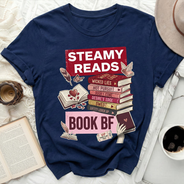 Steamy Reads Book BF Tee in Navy