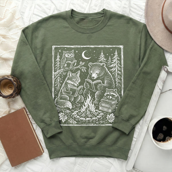 Campfire Critters Sweatshirt in Military Green