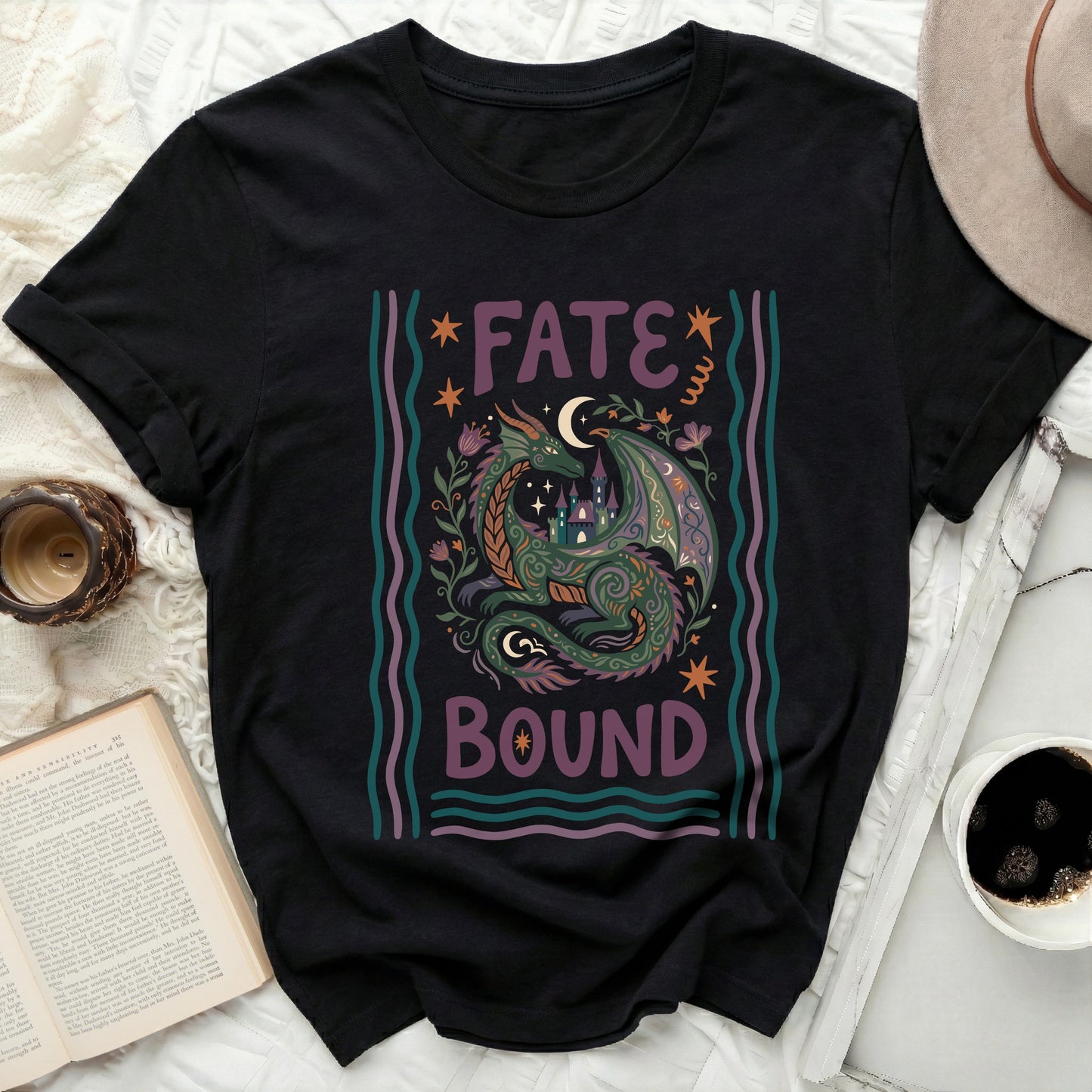 FATE BOUND Dragon Castle Mystical Black product type
Dragon shirt
Fantasy top
Mystical tee
Fate design
Bound apparel
Castle graphic
Celestial shirt
Moon stars tee
Floral dragon
Black t shirt
Mythical creature
Destiny themed
Spiritual wear
Unique graphic
Artistic print
Folk art style
Enchanted item
Magic inspired
Dark academia
Witchy aesthetic