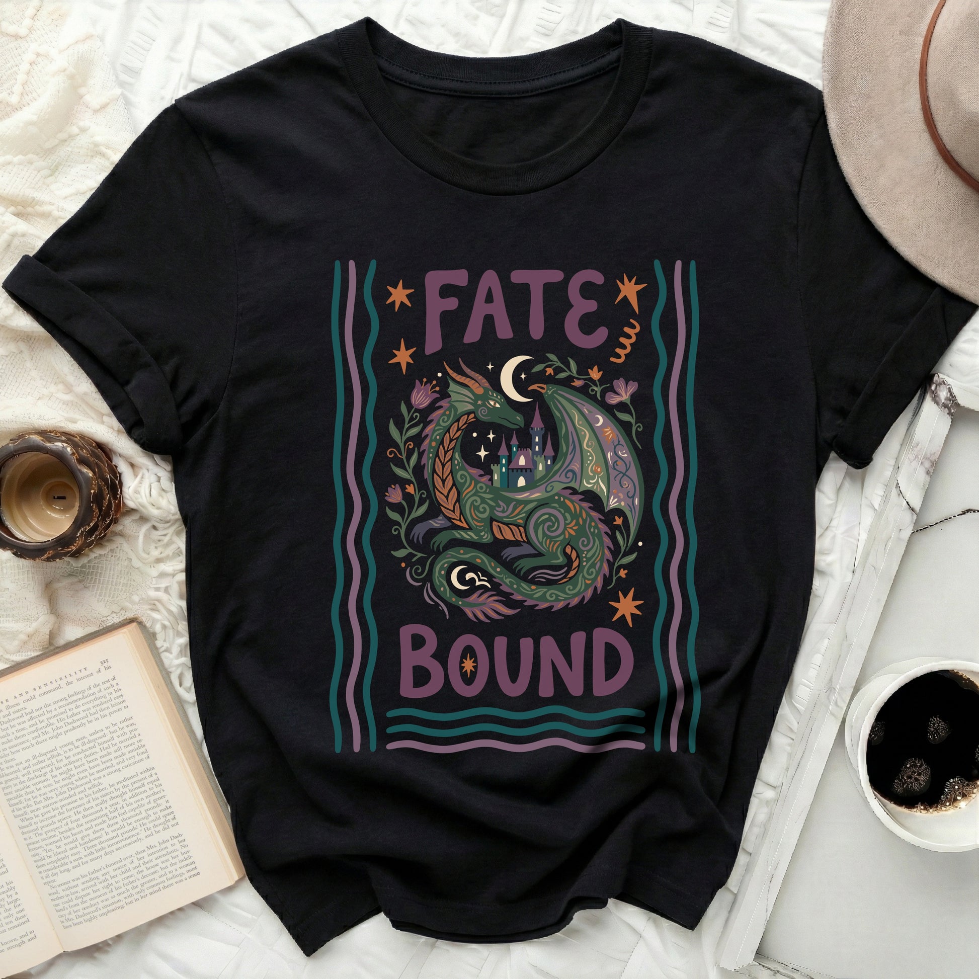 FATE BOUND Dragon Castle Mystical Black product type
Dragon shirt
Fantasy top
Mystical tee
Fate design
Bound apparel
Castle graphic
Celestial shirt
Moon stars tee
Floral dragon
Black t shirt
Mythical creature
Destiny themed
Spiritual wear
Unique graphic
Artistic print
Folk art style
Enchanted item
Magic inspired
Dark academia
Witchy aesthetic