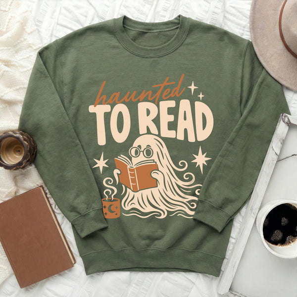 Haunted To Read Ghost Sweatshirt in Military Green
