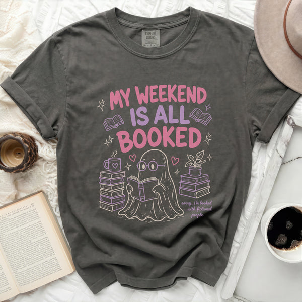 My Weekend Is All Booked Cute Ghost Tee in Pepper