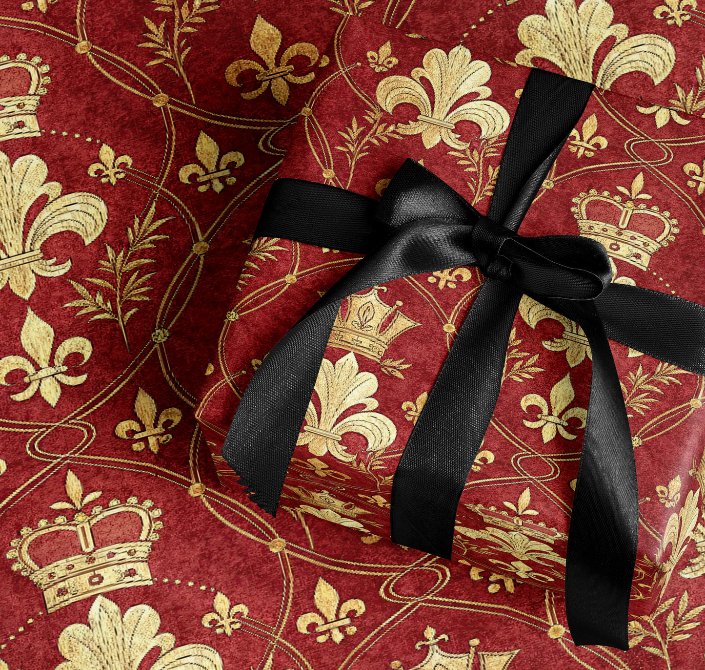 Elegant Gold Fleur-de-lis and Crown Gift Wrap Pattern
