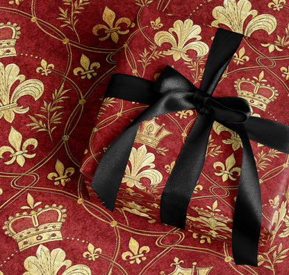 Elegant Gold Fleur-de-lis and Crown Gift Wrap Pattern