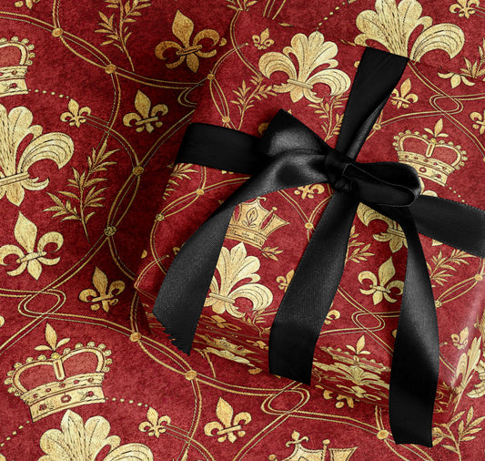 Elegant Gold Fleur-de-lis and Crown Gift Wrap Pattern