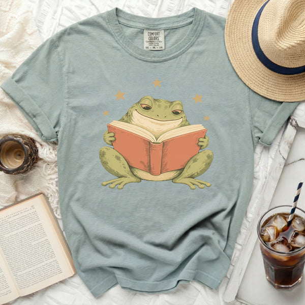 Bookworm Frog Tee in Bay