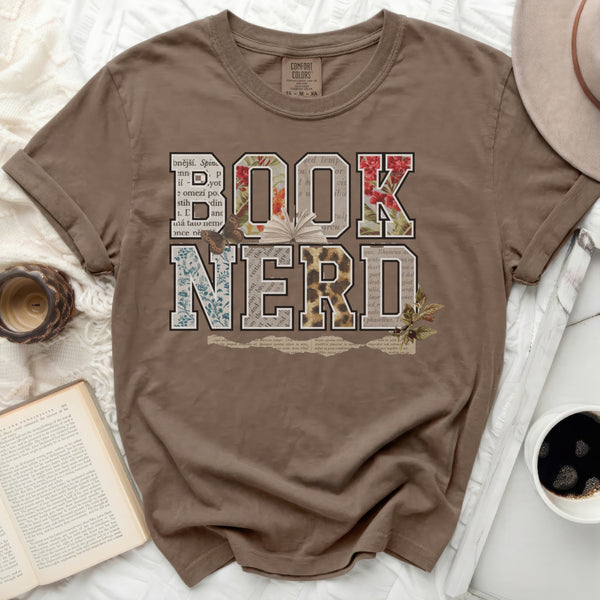 Eclectic Book Nerd Collage Tee in Espresso