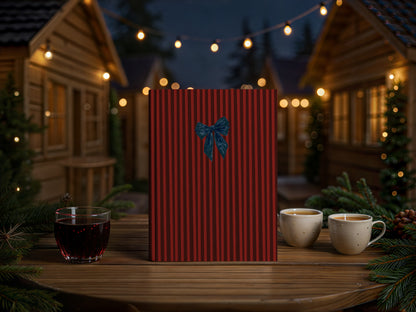 Festive Red Striped Gift Box with Blue Bow Product