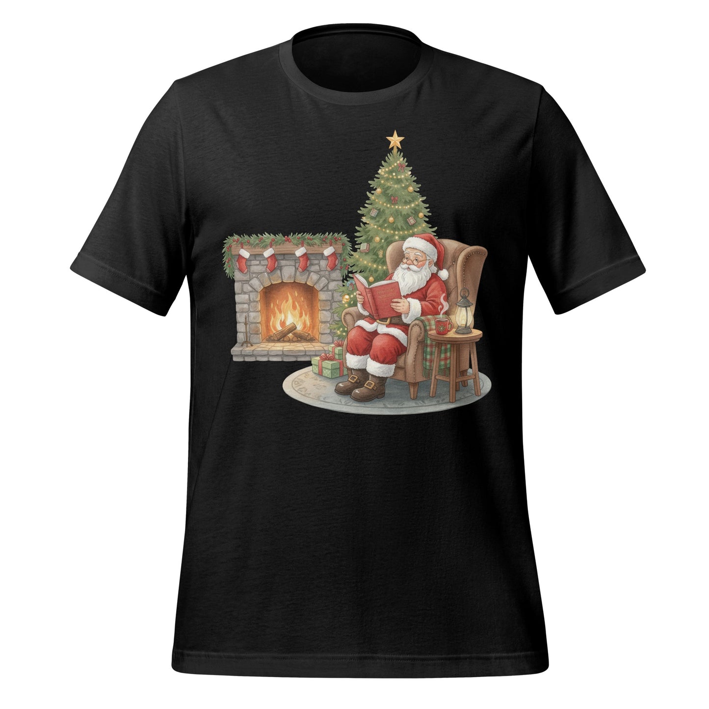 Santa by Fireplace Reading Christmas T-Shirt