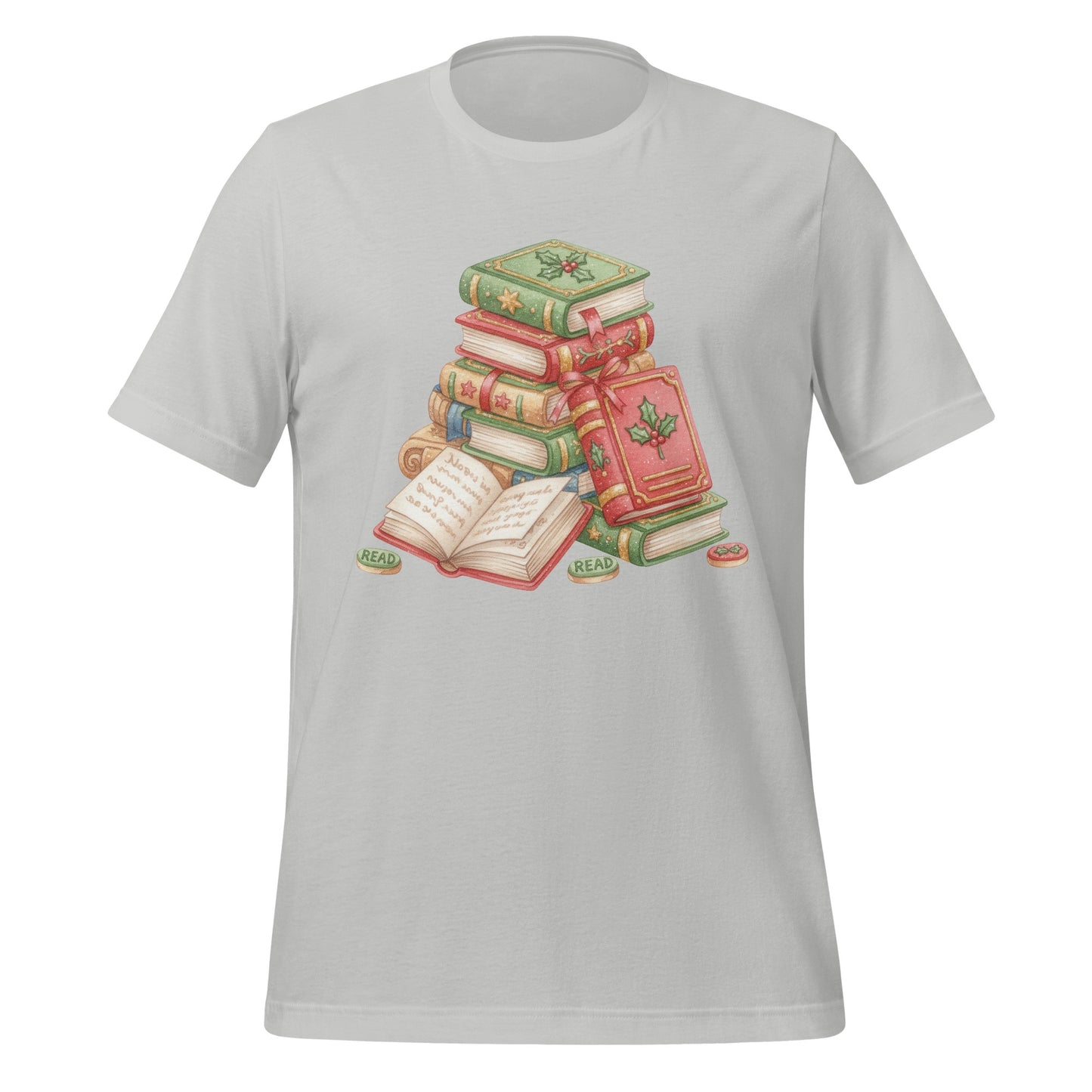 Classic Stacked Books Design on White T-shirt Product