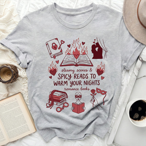 Spicy Reads Romance Books Tee in Athletic Heather