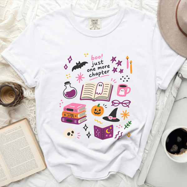Cozy Chapter Halloween Tee in White