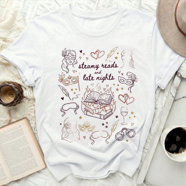 Romance Novel Masquerade Doodles Tee in White