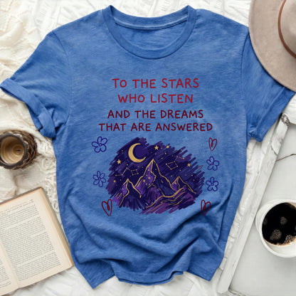 To The Stars Who Listen And Dreams Are Answered product type
Blue Shirt
Star Design
Moon Design
Mountain Print
Quote Shirt
Inspirational
Fantasy Art
Night Sky
Constellations
Dreamy Theme
Celestial Motif
Graphic Top
Aesthetic Apparel
Unique Print
Gift Idea
Positive Vibes
Mystical Design
Nature Inspired
Floral Outline
Heart Graphics