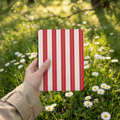 Red and White Striped Pattern Hardcover Notebook