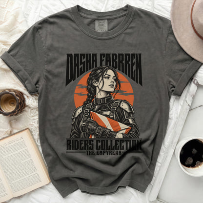 Dark gray t-shirt with Dasha Fabrren illustration, "Riders Collection," and "The Empyrean" text.
