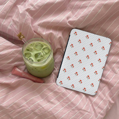 Floral Patterned Tablet Case on Pink Bedding Display