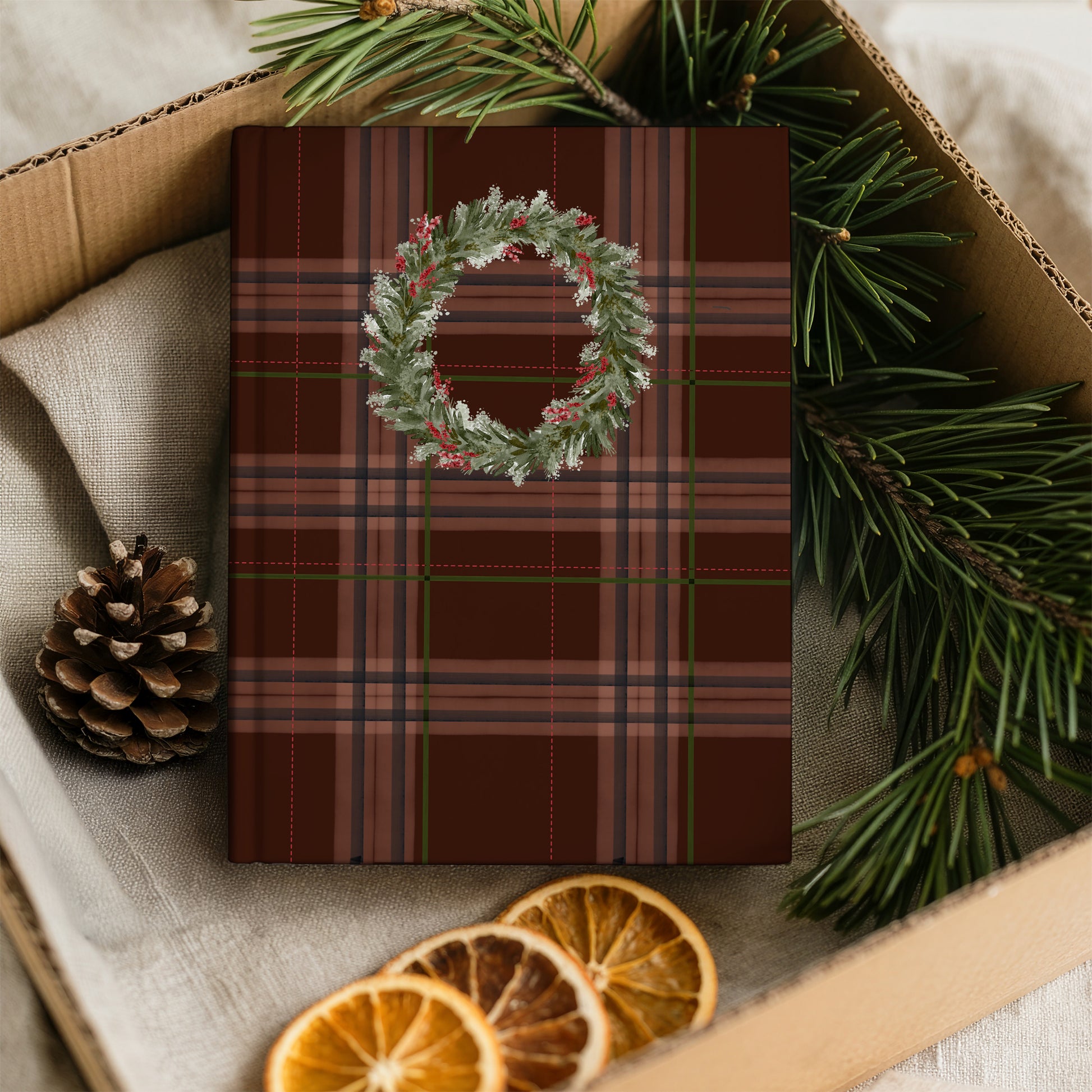 Festive Plaid Wrapped Wreath Design Holiday Journal