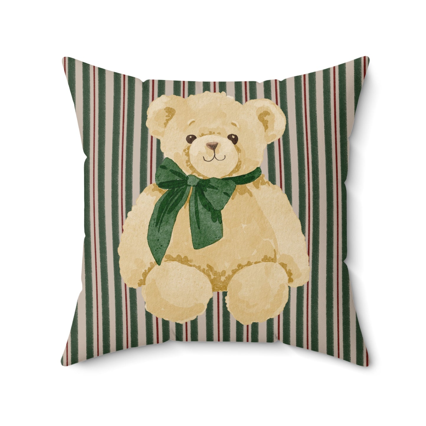 Teddy Bear and Striped Pattern Cushion Cover