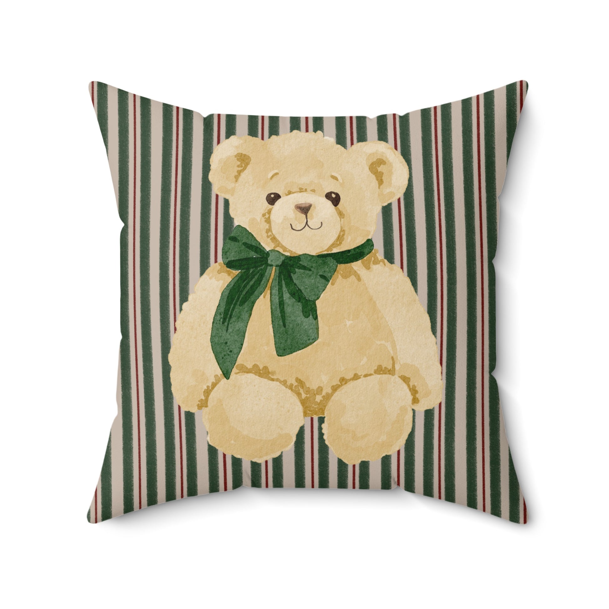Teddy Bear and Striped Pattern Cushion Cover