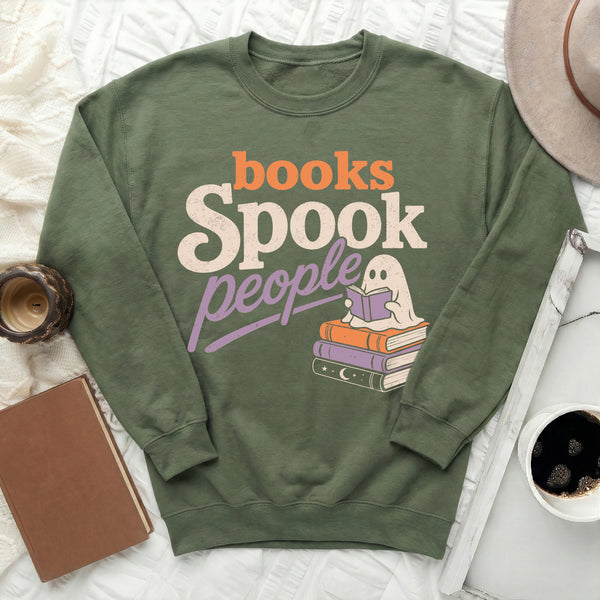 Spooky Books Vintage Pastel Sweatshirt in Military Green