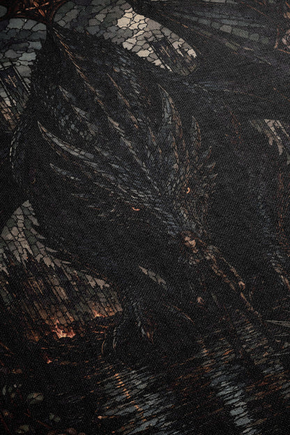 The image is a close-up of a dark, textured surface with a patterned or mosaic-like appearance. The image does not contain any discernible objects or actions, and there are no specific details provided about the content or context of the image.