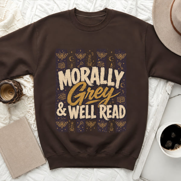 Morally Grey & Well Read Sweatshirt in Dark Chocolate