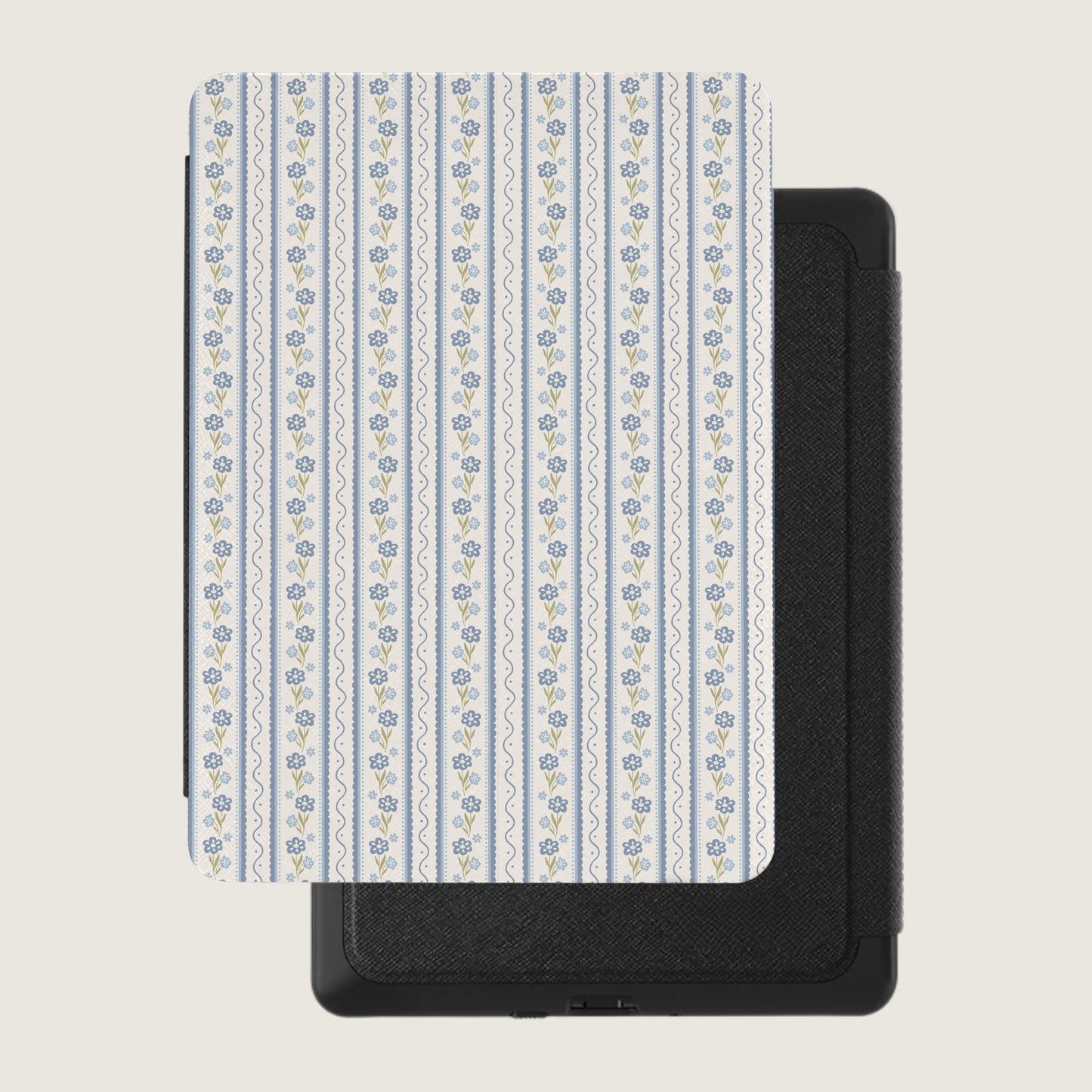 Striped Floral Design Kindle Case with Blue Accents