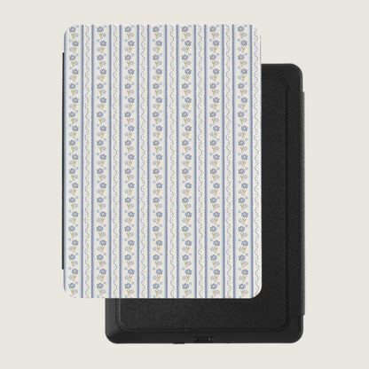 Striped Floral Design Kindle Case with Blue Accents