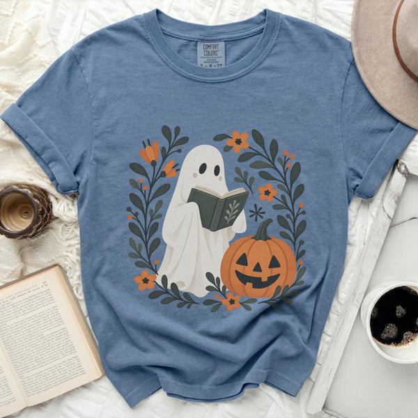 Bookish Ghost Book Tee in Blue Jean
