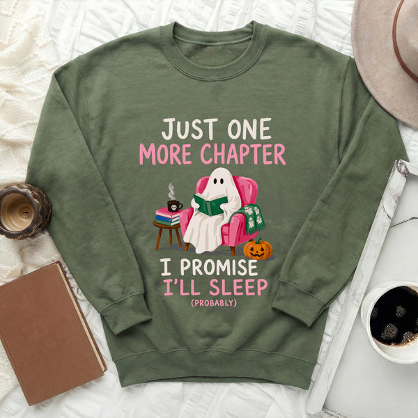 The 'Just One More Chapter' Ghost Sweatshirt in Military Green