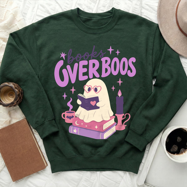 Books Over Boos Ghost Sweatshirt in Forest Green