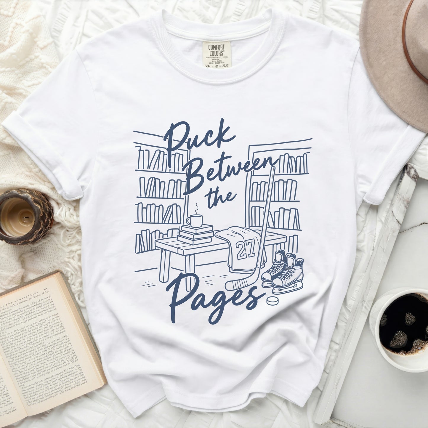 Puck Between the Pages Hockey Tee
