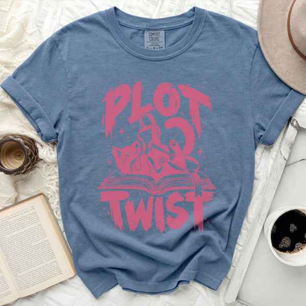 Plot Twist Cat Tee in Blue Jean