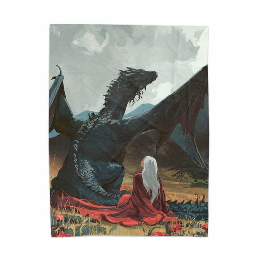 Majestic dragon with woman fantasy themed tapestry