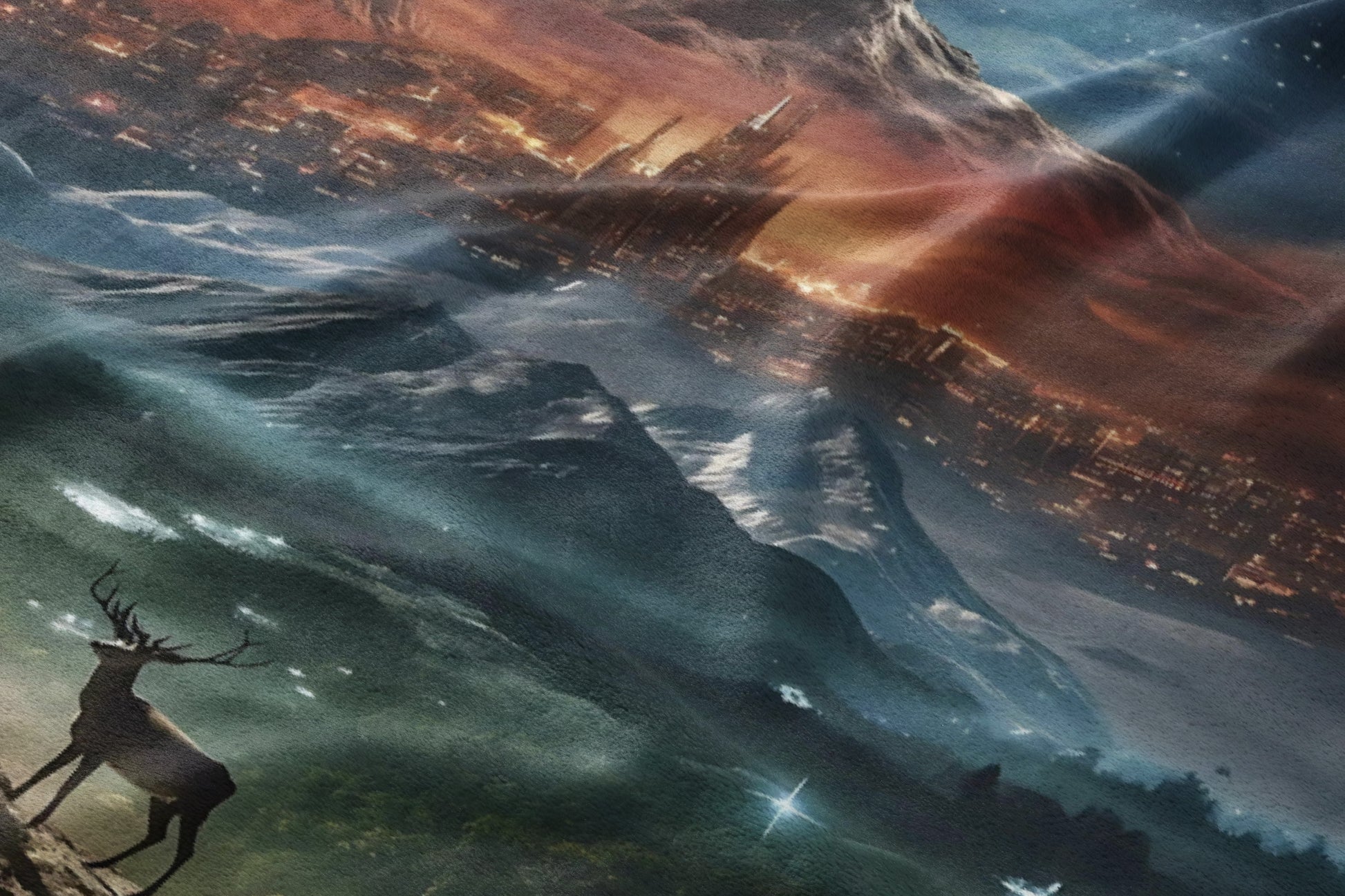 Mystical Night Stag and Mountain Scene product