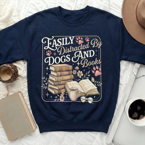 Distracted By Dogs And Books Sweatshirt in Navy