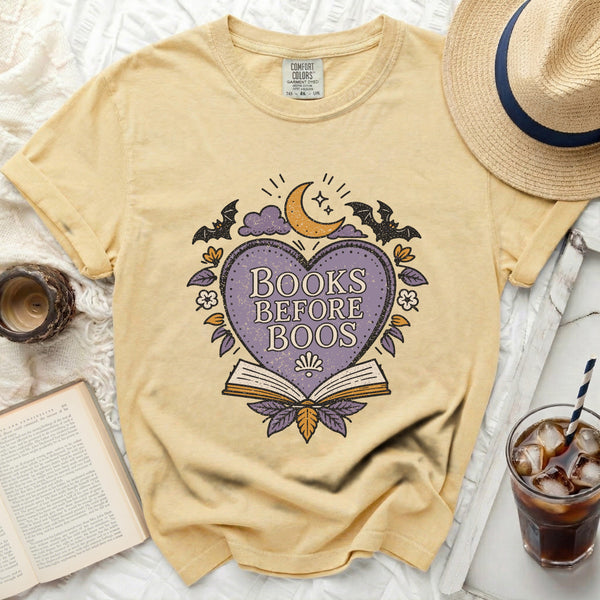 Books Before Boos Emblem Tee in Butter