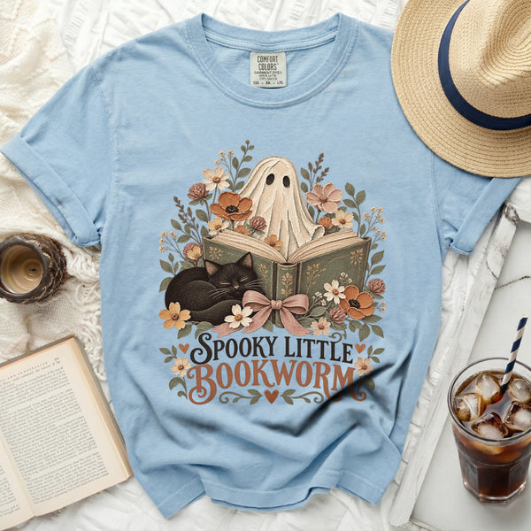 Spooky Little Bookworm Tee in Chambray