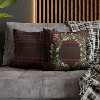 Festive Plaid and Wreath Design Decorative Pillow Product