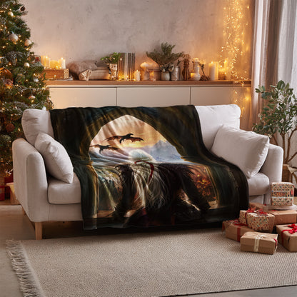 Cozy Fantasy Blanket with Dragon and Castle Design