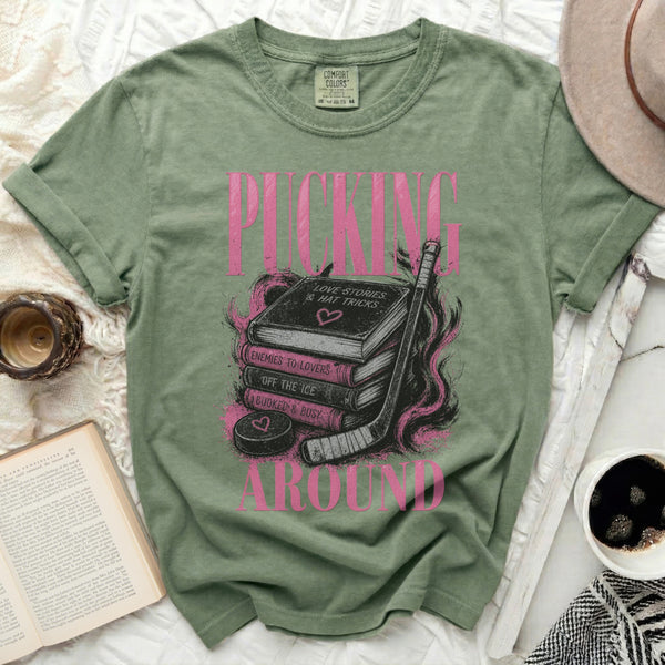 Pucking Around Romance Tee in Moss