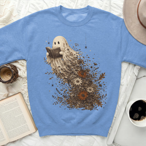 Spooky Blooms Ghost Sweatshirt in Carolina Blue