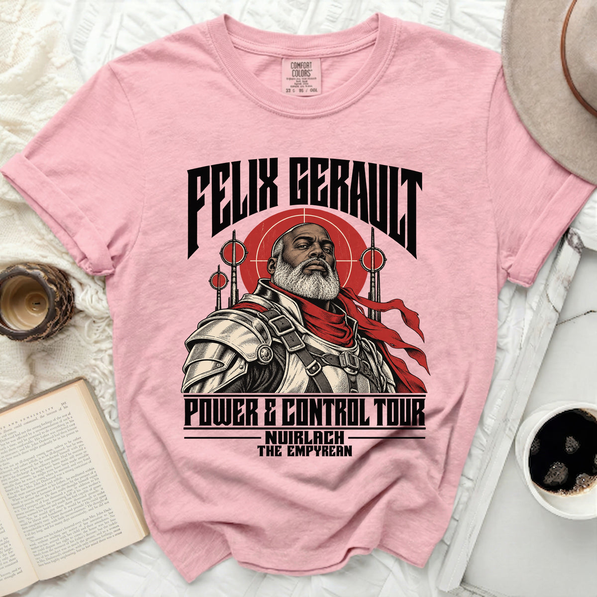 Pink t-shirt with Felix GerFault Power & Control Tour graphic.